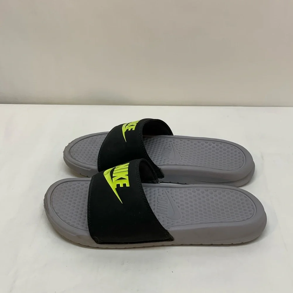 Nike Benassi JDI Grey/Volt/Black Men's Slides Sandals- 343880-027 Size 8
